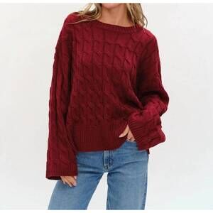 NEW SIX/FIFTY willow cable knit sweater in burgundy